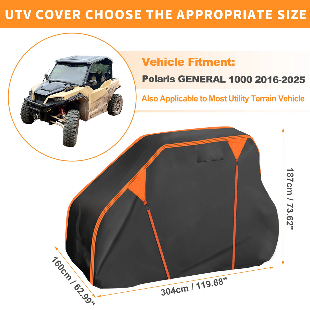 Waterproof 210D Side-by-Side Vehicle Cover for Polaris General (2016–2025)