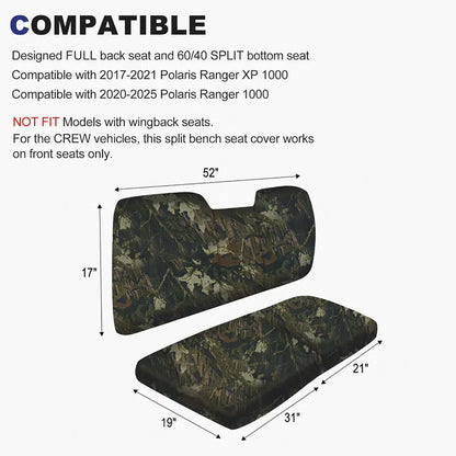 Camo Waterproof Bench Seat Protector for Polaris Ranger 1000 & Ranger XP 1000