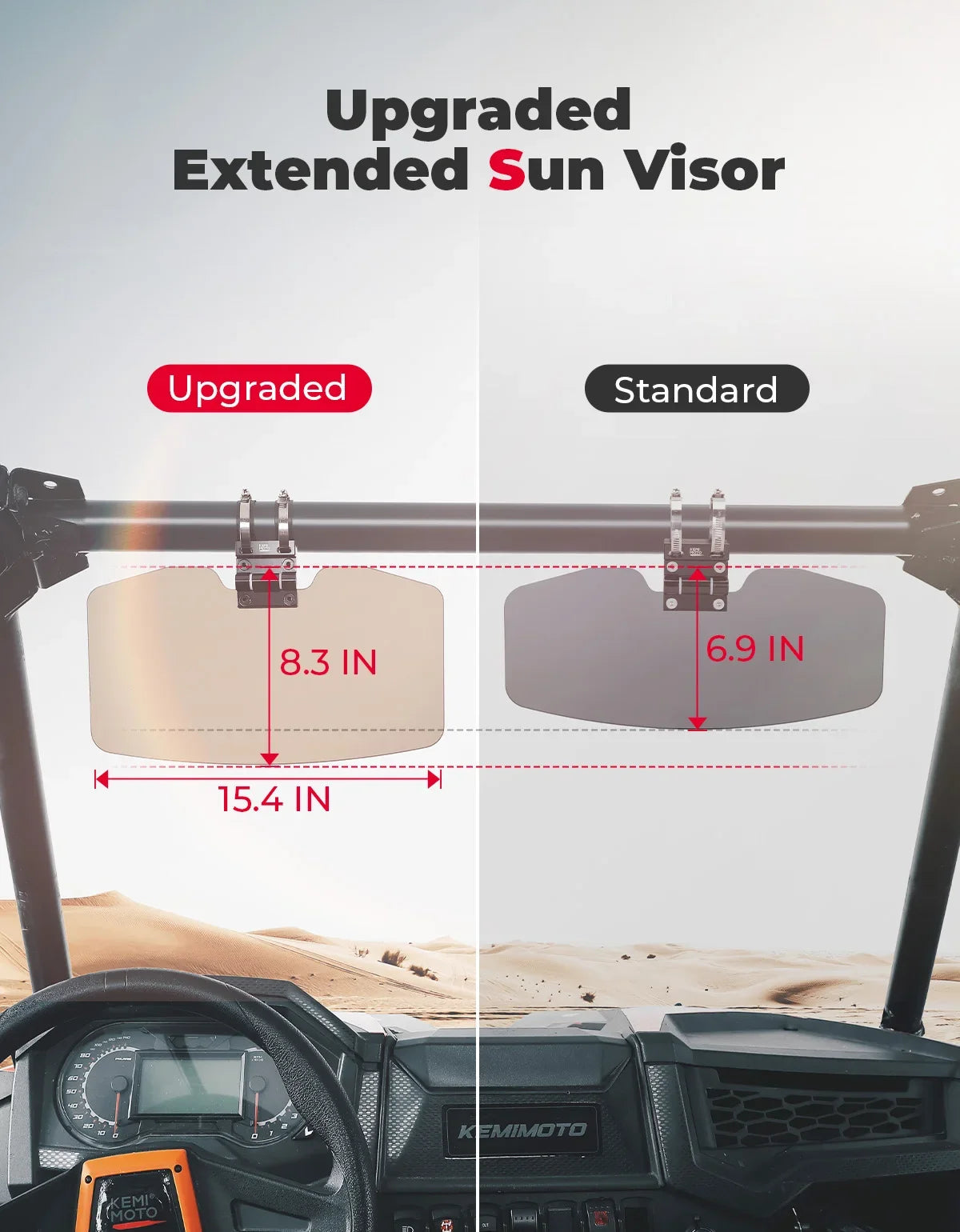 Oversized Anti-Glare Sun Visor for 1.5–2 Inch Roll Bars for UTV & SXS