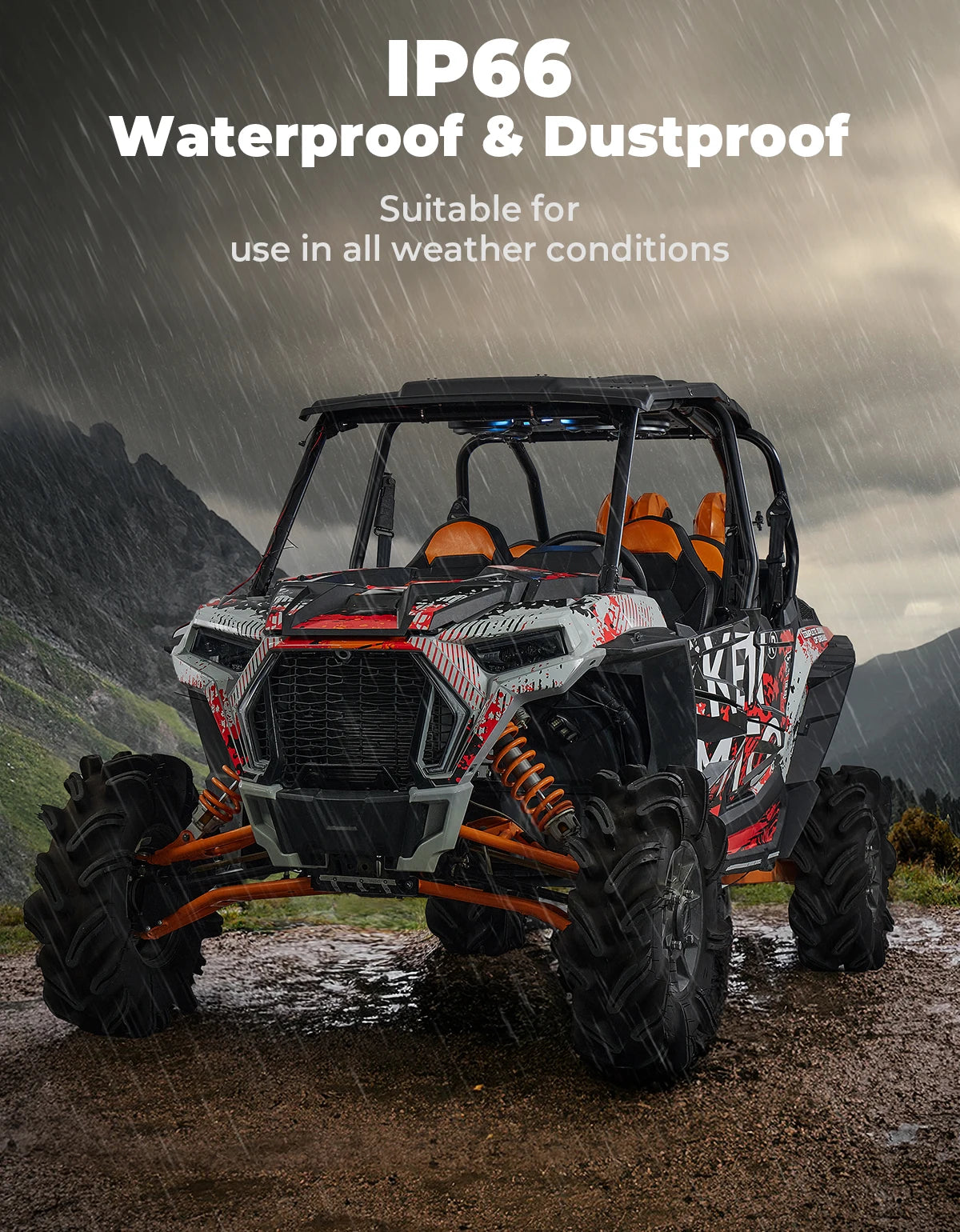 Bluetooth Audio Roof Top with RGB Lights, IP66 for Polaris RZR XP 1000, RZR XP Turbo & RZR 900