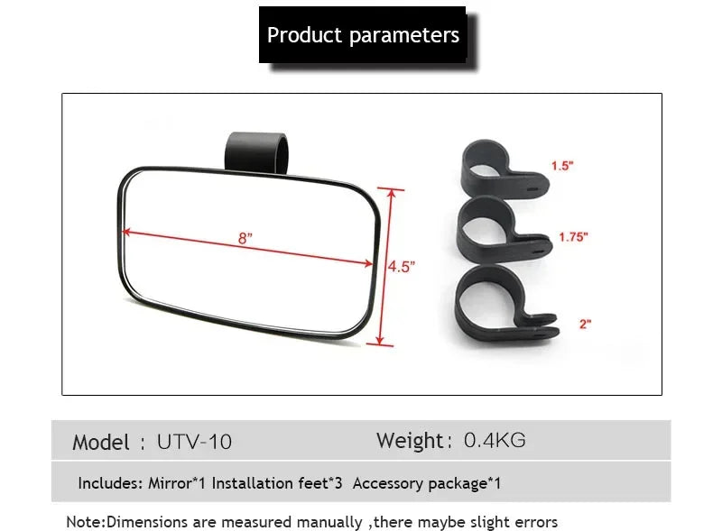 Wide-Angle Convex Rear View Mirror, 1.5–2 Inch for UTV & SXS