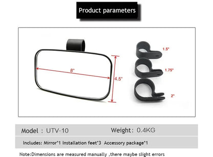 Wide-Angle Convex Rear View Mirror, 1.5–2 Inch for UTV & SXS