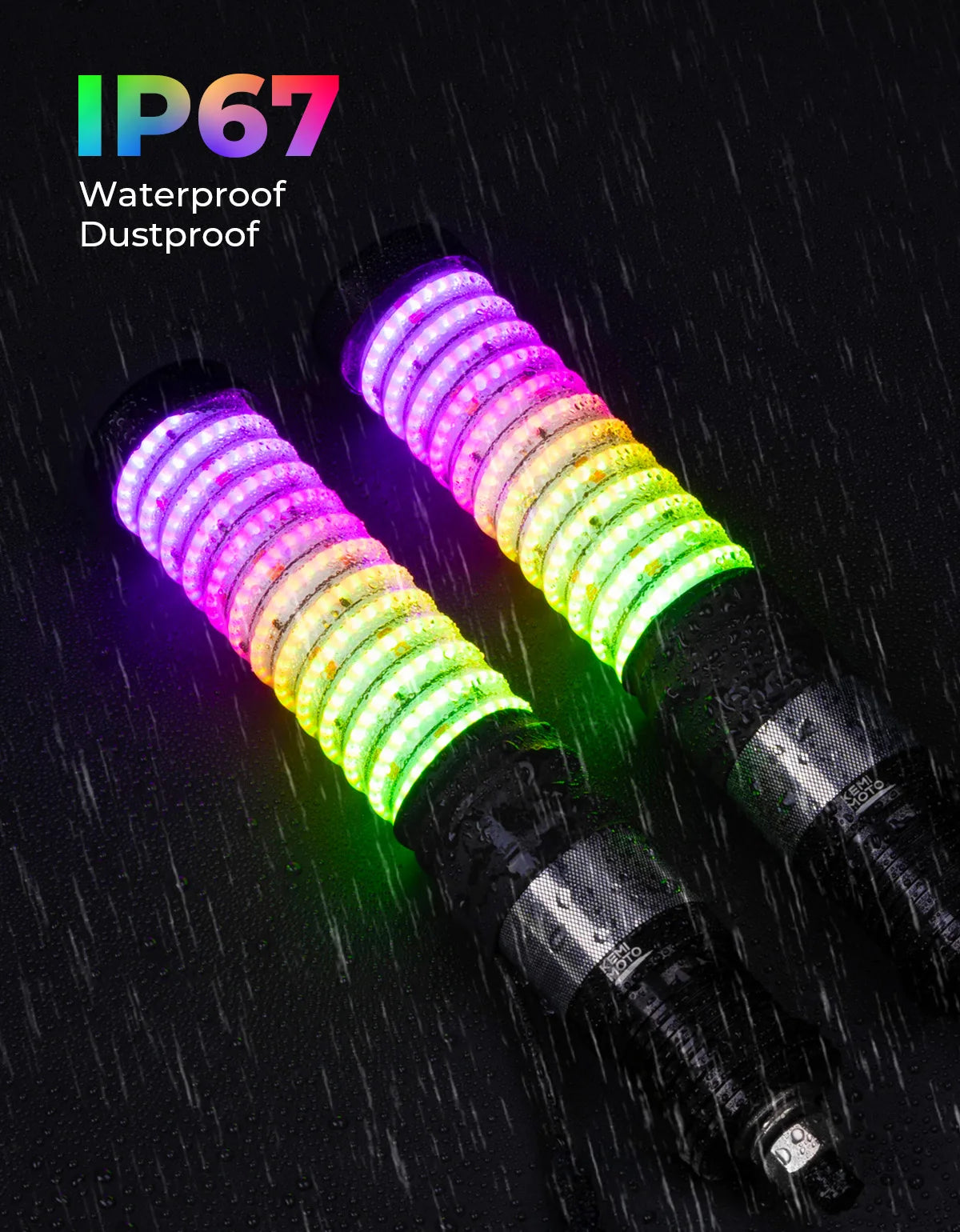KEMIMOTO 1 FT Fat LED Whip Lights (2-Pack) for UTV & SXS