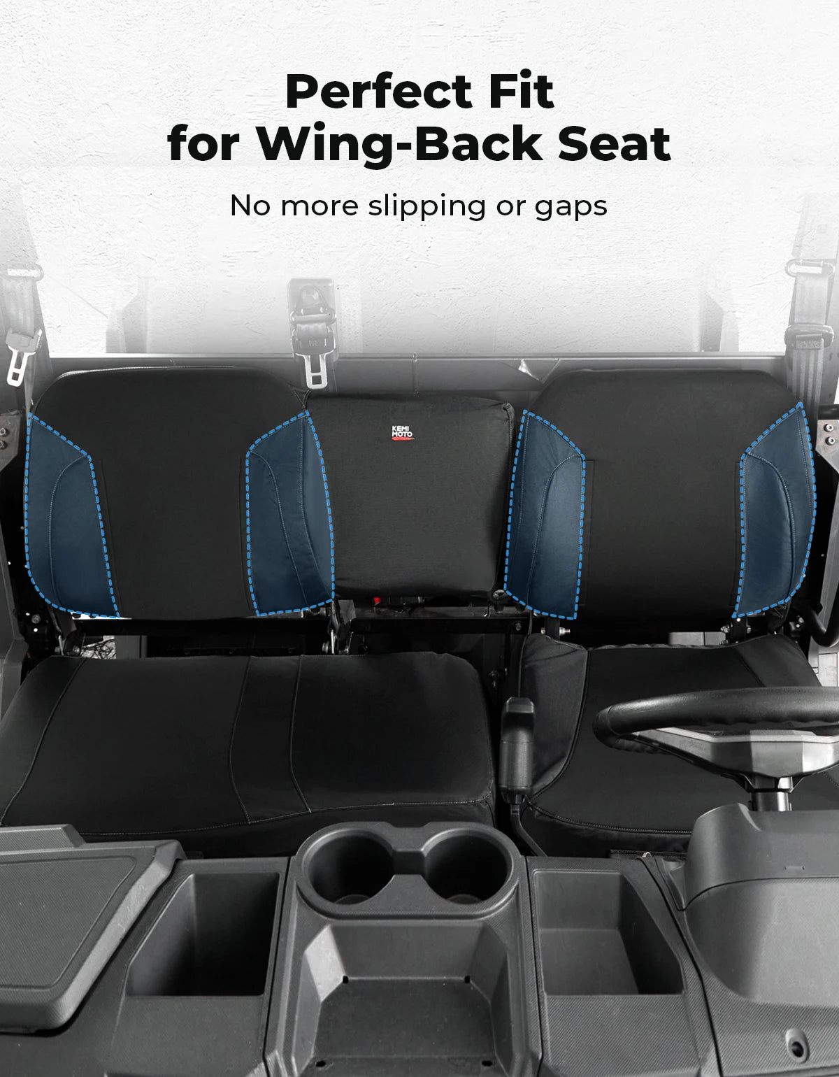 KEMIMOTO Oxford Seat Cover Set with Wingback for Polaris Ranger XP 1000 (2022–2025)