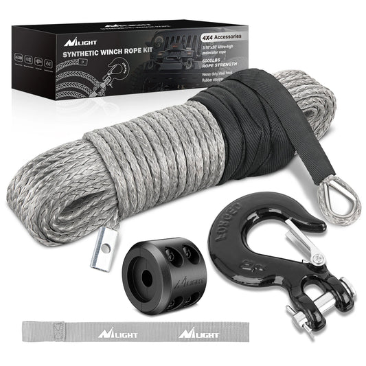 Nilight Synthetic Winch Rope Kit, 1/4 in x 50 ft for UTV & SXS