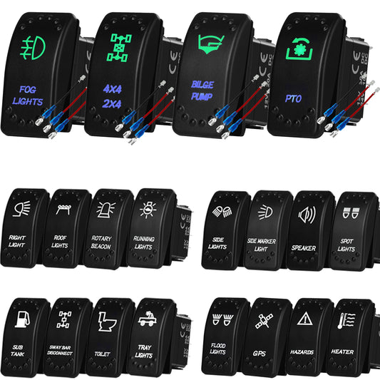 Waterproof LED Rocker Switch, 3-Pin SPST 20A for UTV & SXS