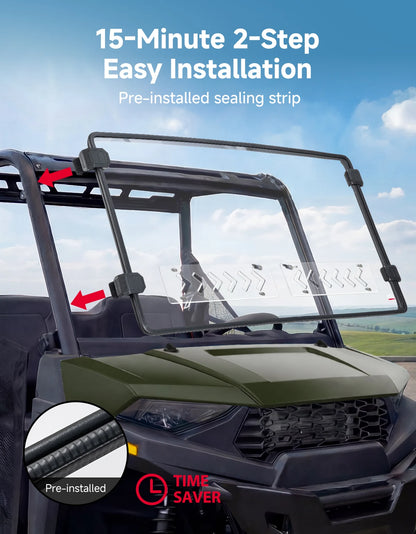 UV-Resistant Vented Front Windshield for Polaris Ranger 570 (2015–2026)