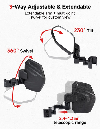 Extendable Heavy-Duty Side Mirrors, Pro-Fit Cage for Can-Am Defender, Commander & More