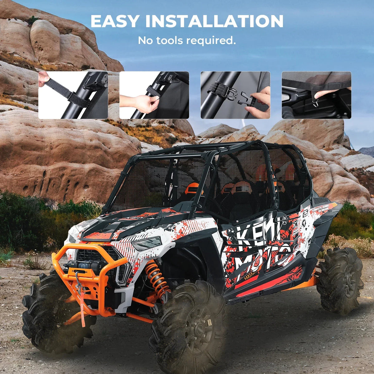KEMIMOTO Front and Rear Side Mesh Window Nets for Polaris RZR XP 1000