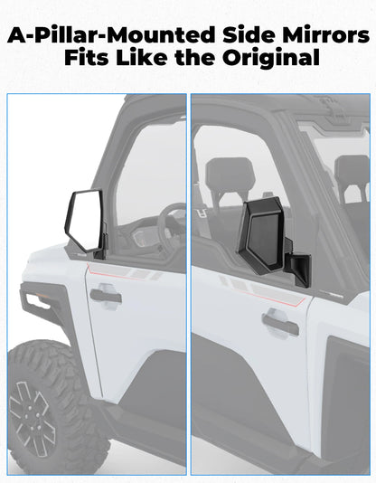 KEMIMOTO Door-Mounted Side Rearview Mirrors for Polaris Ranger XD 1500 (2024–2026)