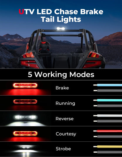 High-Mount Rear Chase LED Light Bar, Brake & Reverse for UTV & SXS