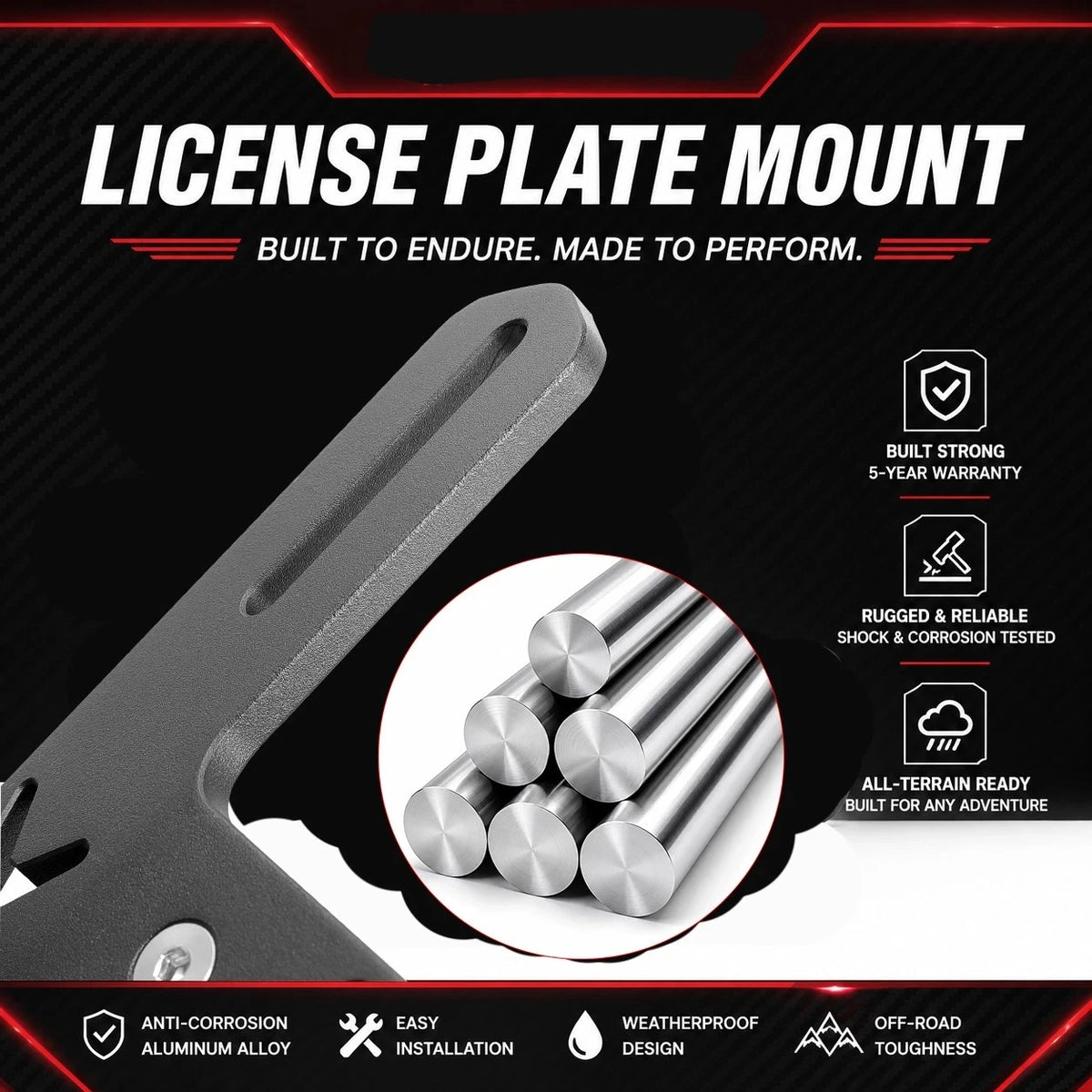 Aluminum License Plate Bracket with 12V LED Light for UTV & SXS