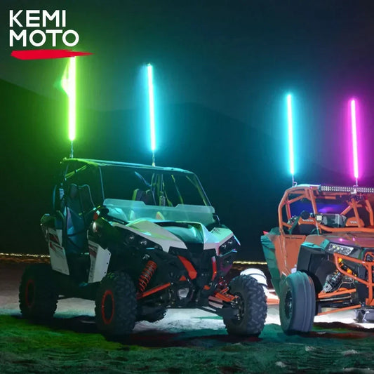 KEMIMOTO 3 ft Spiral LED Whip Light with App Control for UTV & SXS