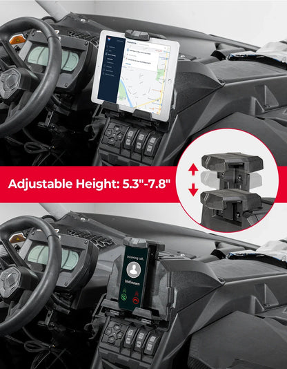 Auto-Clamping Tablet Holder with Storage Box for Can-Am Maverick X3 (2017–2026)