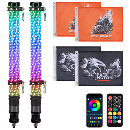 3-Foot RGB Fat LED Whip Lights with Turn, Brake and Reverse for UTV & SXS