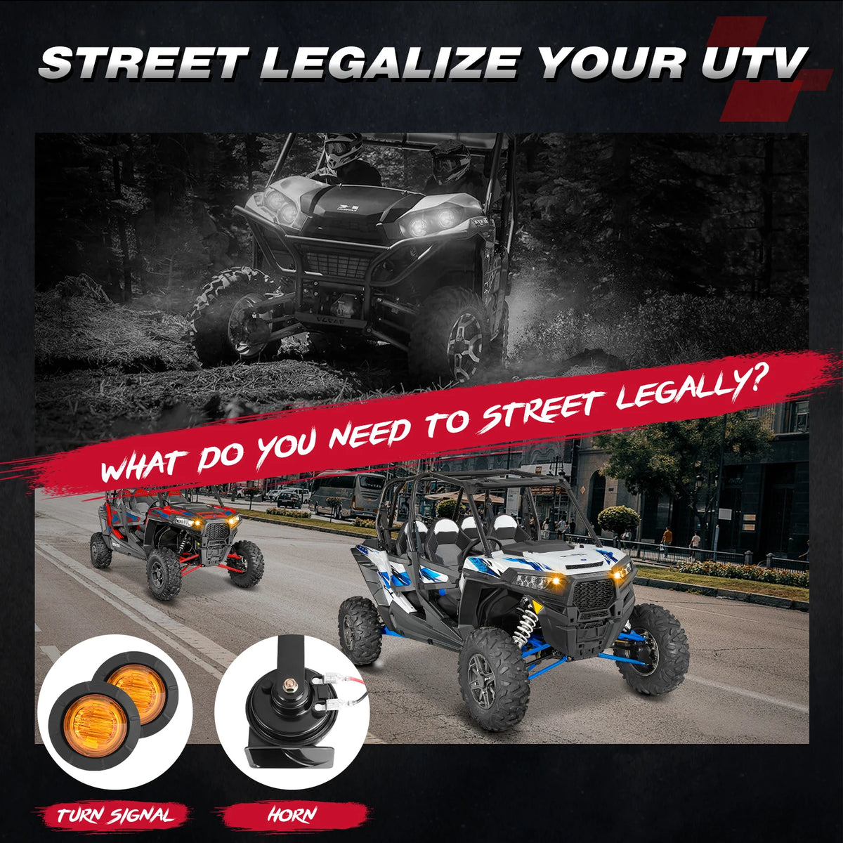 Street Legal Turn Signal & Horn Kit with Rocker Switch for Can-Am Maverick X3 & Polaris Ranger XP 1000
