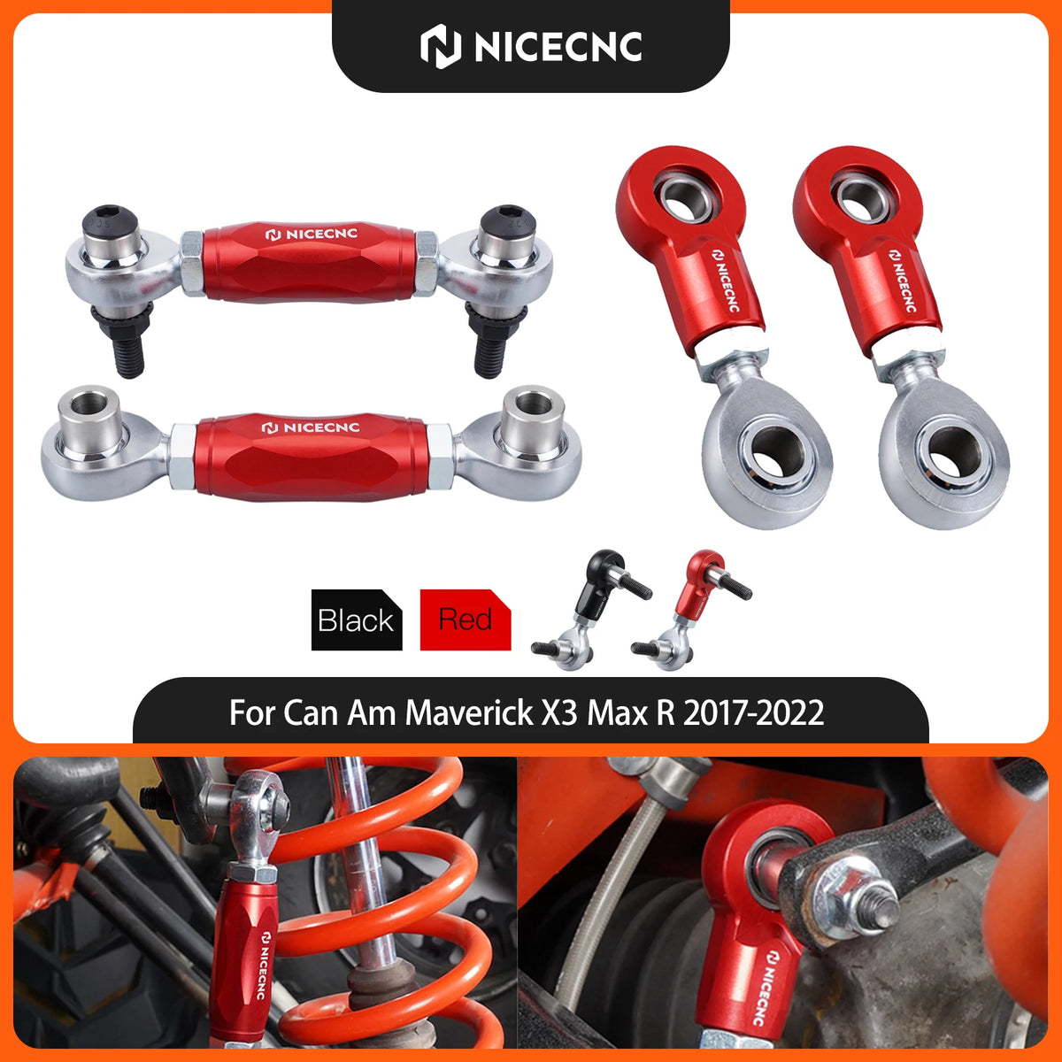 NICECNC Aluminum Front & Rear Sway Bar Links for Can-Am Maverick X3 (2017–2023)