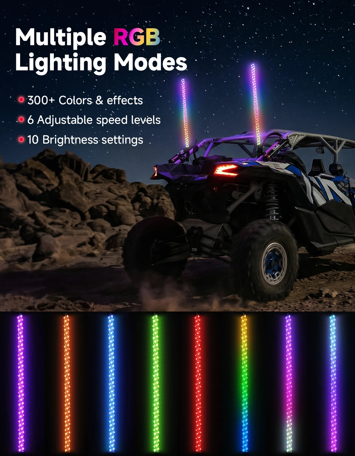 KEMIMOTO 3-Foot Spiral LED Whip Lights with Strobe for UTV & SXS