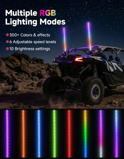 KEMIMOTO 3-Foot Spiral LED Whip Lights with Strobe for UTV & SXS