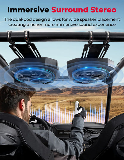Bluetooth Overhead Sound System with Four 6.5-Inch Speakers for UTV & SXS