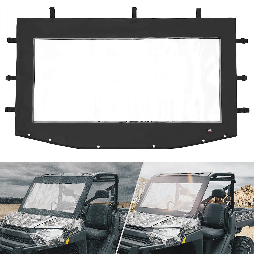 KEMIMOTO Soft PVC Front Full Windshield for Polaris Ranger XP 1000 (2017–2024)