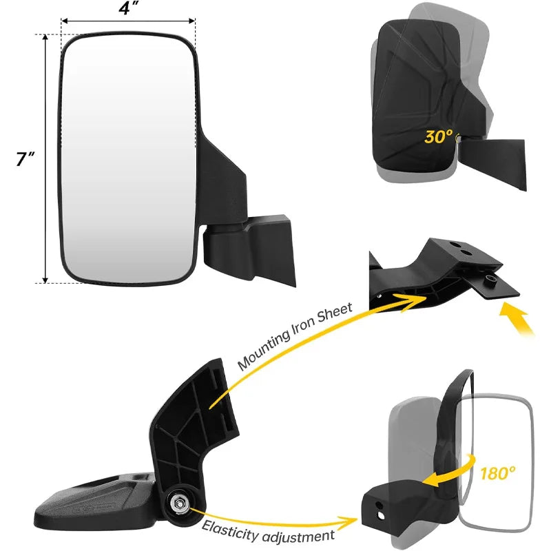 Side View Mirrors Replacement Set for Polaris Ranger 1000, Ranger 570 & Ranger XD 1500