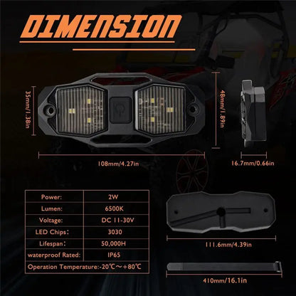 Red and White LED Roll Cage Dome Light with Switch for UTV & SXS