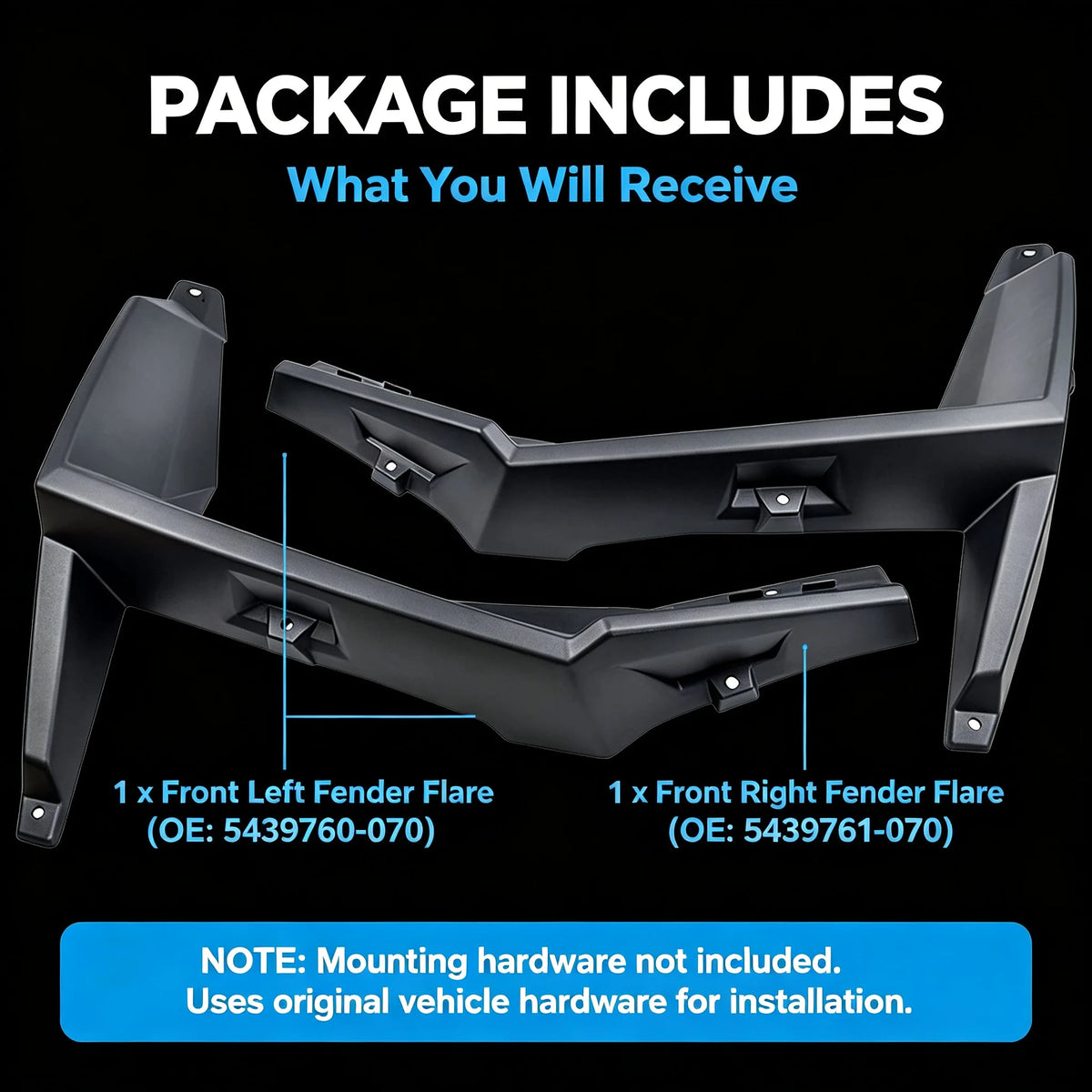 Extended Wide Fender Flares with Mud Flaps for Polaris RZR XP 1000, RZR 900 & RZR XP Turbo