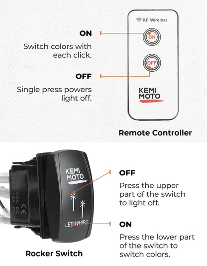 LED Whip Lights with Rocker Switch for UTV & SXS