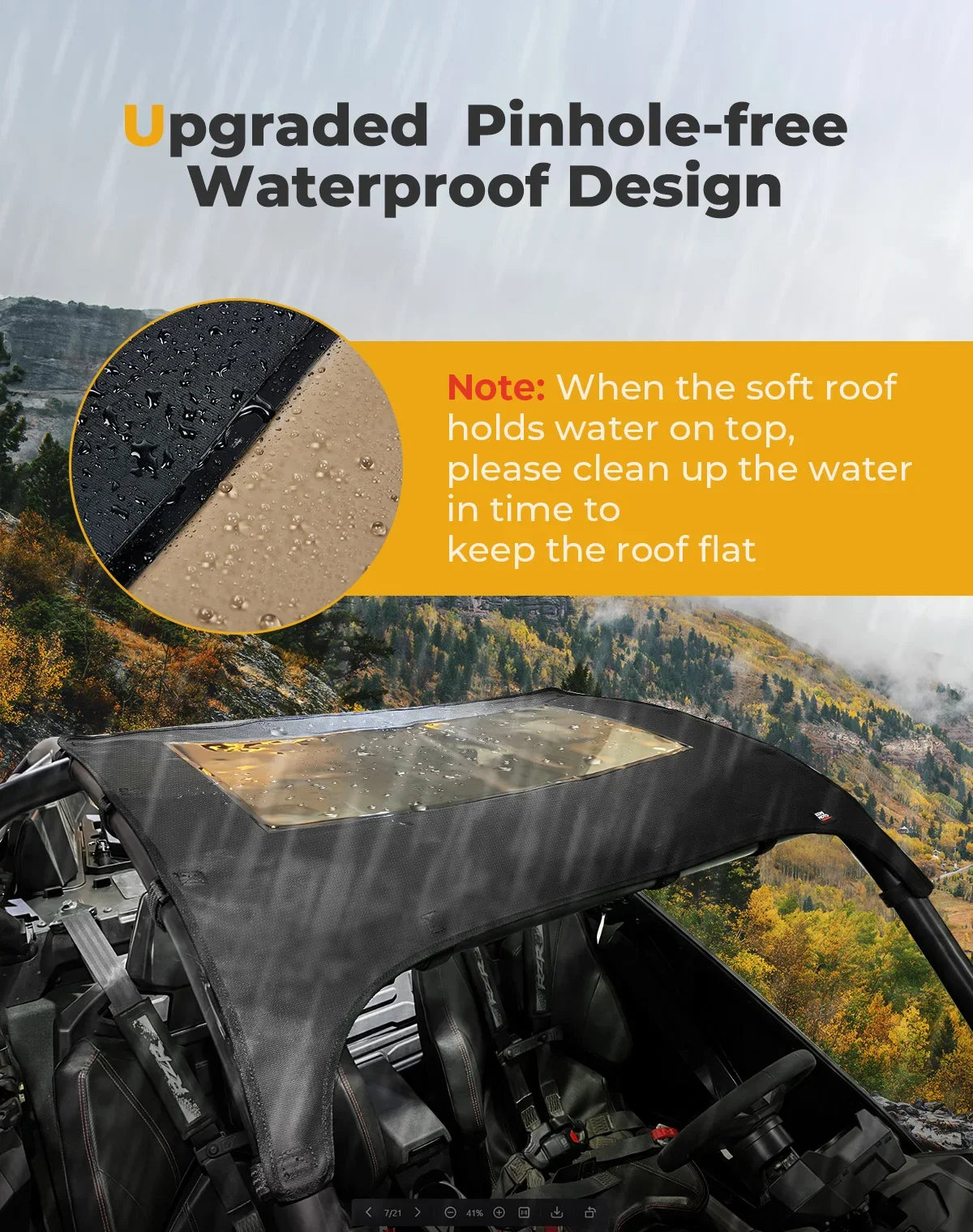 KEMIMOTO 1680D Canvas Sunshade Tint Top, 2-Seat for Polaris RZR Pro R (2022–2024)