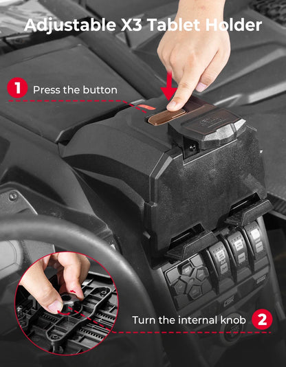 Auto-Clamping Tablet Holder with Storage Box for Can-Am Maverick X3 (2017–2026)