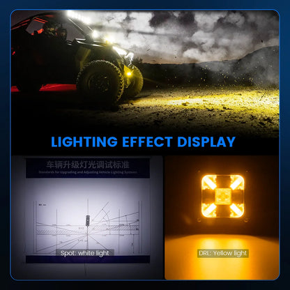 4-Inch Flush Mount LED Pod Lights with Amber DRL for UTV & SXS