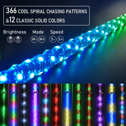 RGB LED Whip Light with Spring Base & Music Sync for UTV & SXS