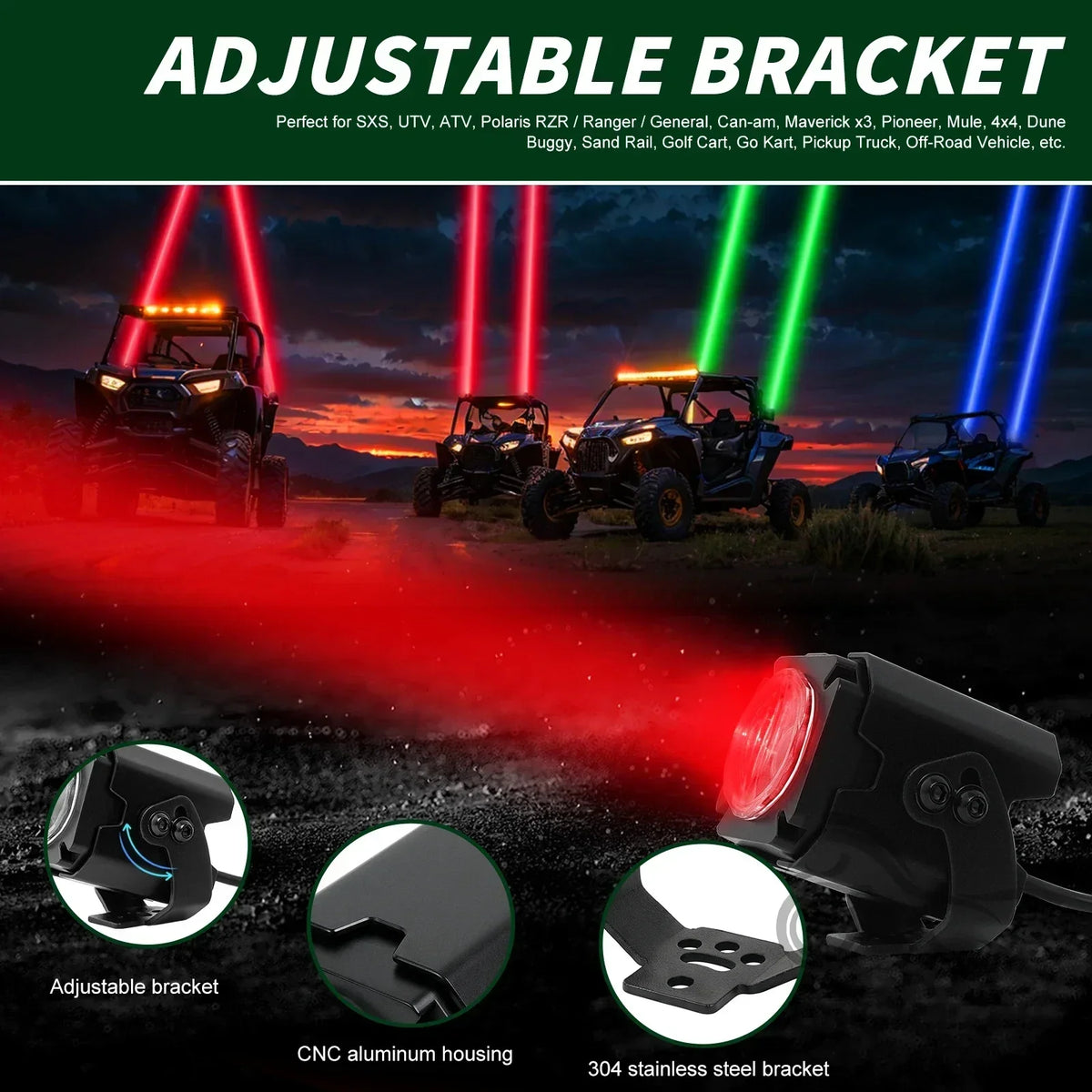 Whipless RGBW Chase Light Pods with Remote & Switch for UTV & SXS
