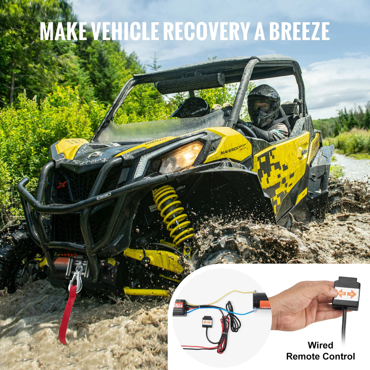 3000 lb Electric Winch with 39 ft Steel Cable & Wired Remote for UTV & SXS