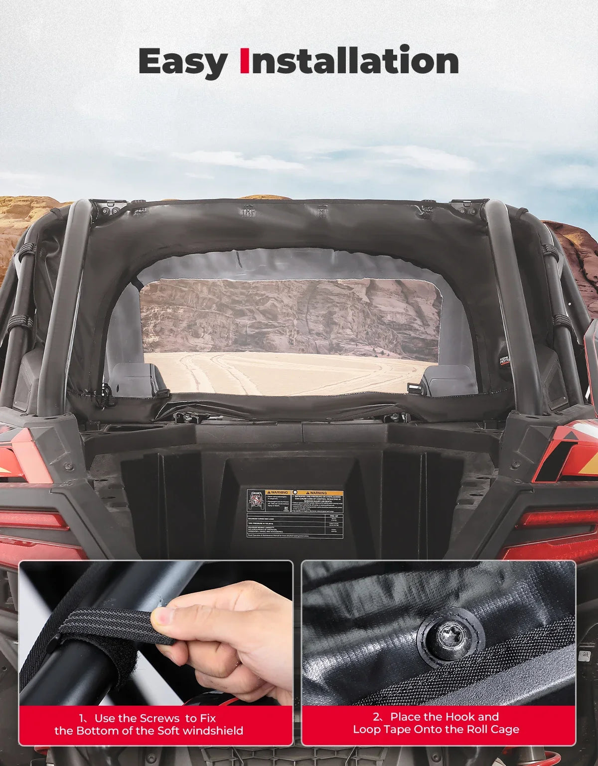 KEMIMOTO Rainproof Soft Rear Window Panel for Polaris RZR Pro XP & RZR Turbo R