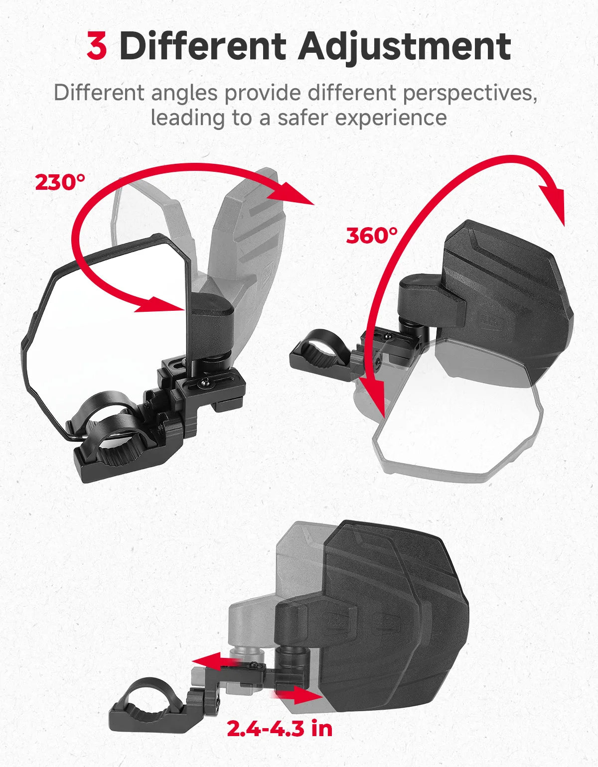 3-in-1 Extendable Adjustable Side Mirrors for UTV & SXS