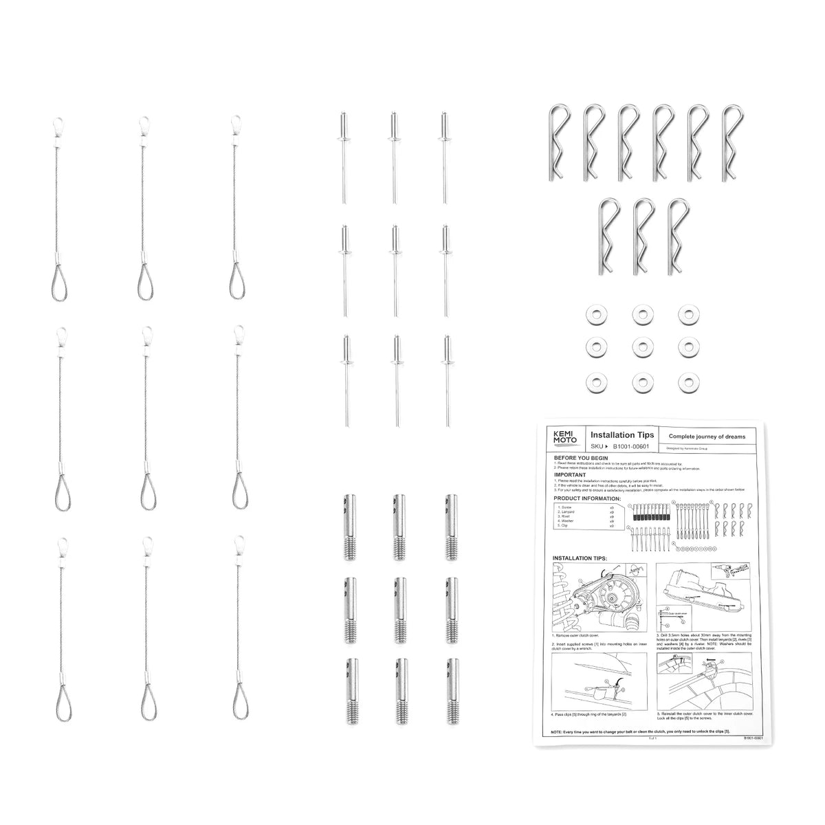 KEMIMOTO Quick-Release Clutch Cover Pin Kit (9-Pack) for Polaris RZR XP Turbo (2016–2018)
