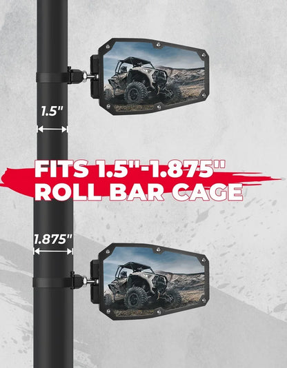 Adjustable Side Mirrors, 1.5–1.875 in Roll Cage for Kawasaki Mule Pro, Teryx & More