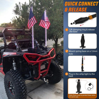 Nilight Spiral RGB LED Whip Lights with Remote (Pair) for UTV & SXS