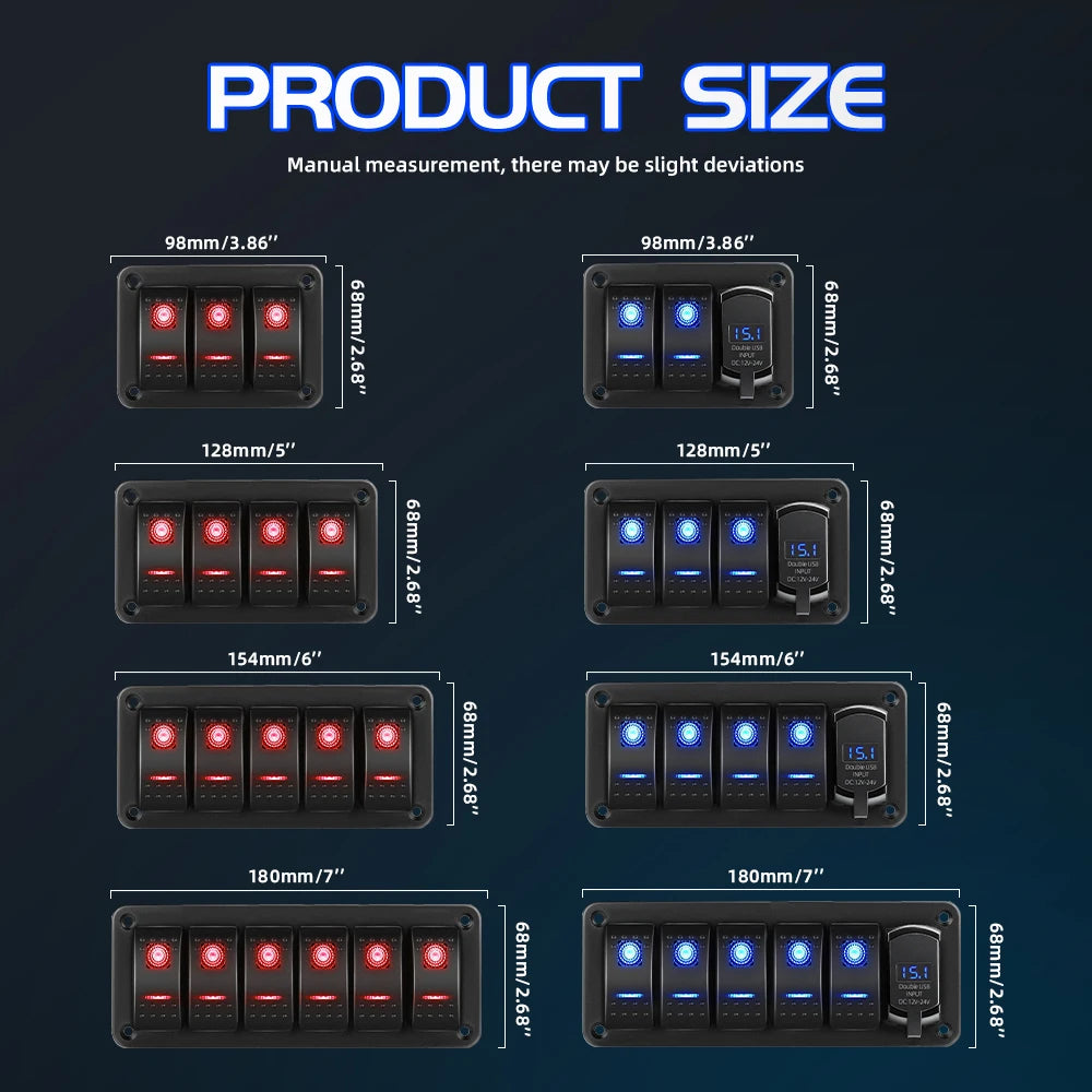 Rocker Switch Panel with USB-C PD (2–5 Gang) for UTV & SXS
