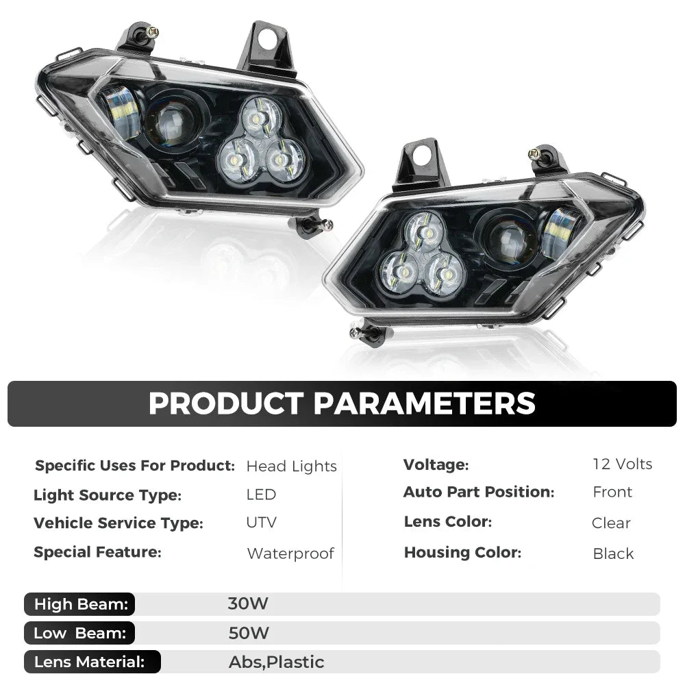 LED Headlight Assembly with Cover, High/Low Beam for Can-Am Maverick X3 (2017–2021)