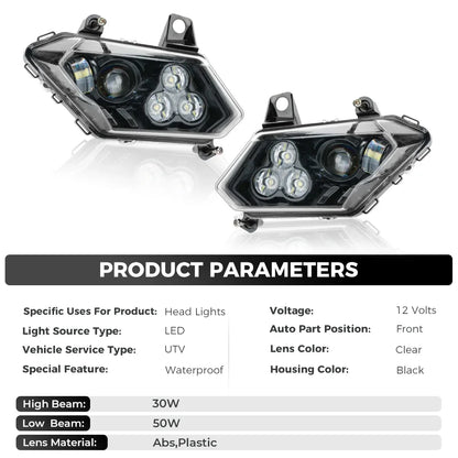 LED Headlight Assembly with Cover, High/Low Beam for Can-Am Maverick X3 (2017–2021)