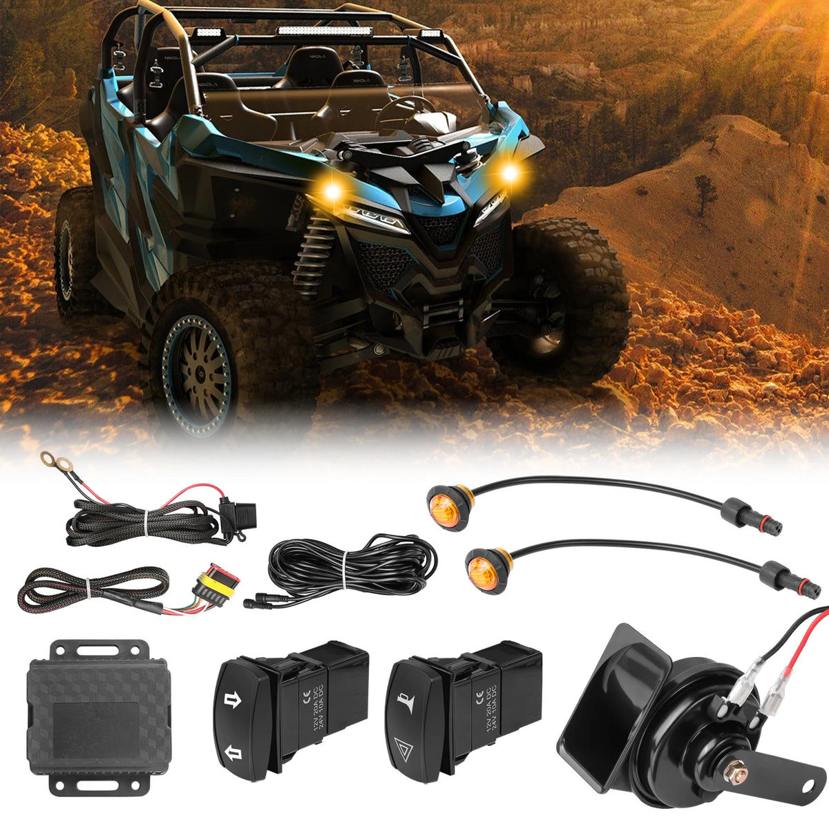 Street Legal Turn Signal & Horn Kit with Rocker Switch for Can-Am Maverick X3 & Polaris Ranger XP 1000