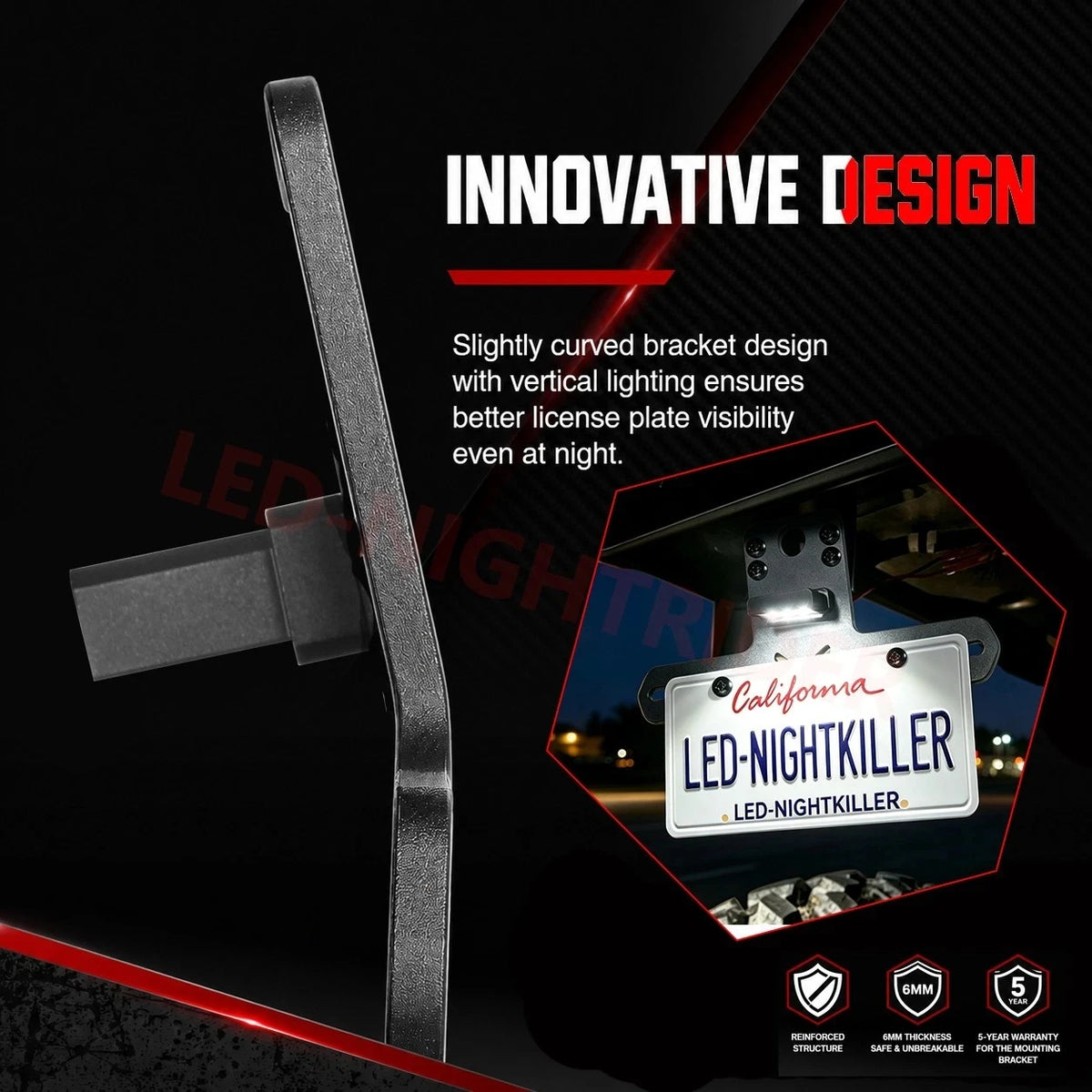 Aluminum License Plate Bracket with 12V LED Light for UTV & SXS