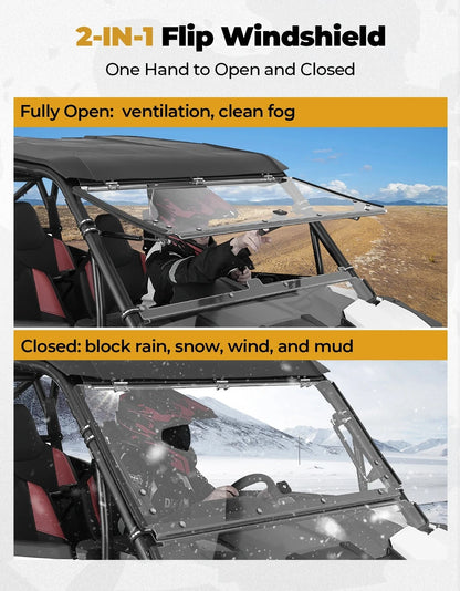 KEMIMOTO Hard PC Clear Full Flip Windshield for Polaris RZR XP 1000 (2024–2026)