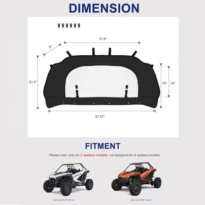 Soft Clear Rear Dust Panel with Zipper for Polaris RZR Pro XP & RZR Turbo R