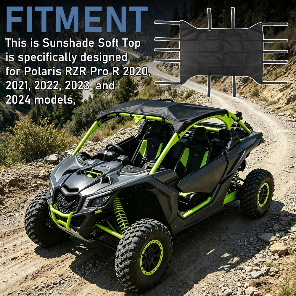 Black Soft Top Fabric Roof Canopy, Waterproof for Polaris RZR 900, RZR XP 1000 & RZR XP Turbo