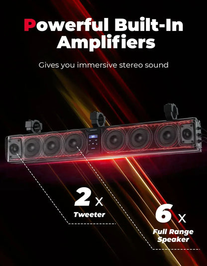 Bluetooth Sound Bar for 1.75–2.25 Inch Roll Bar for UTV & SXS