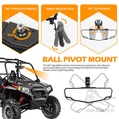 Low-Profile 360° Adjustable Side Mirrors, Aluminum Clamp for UTV & SXS